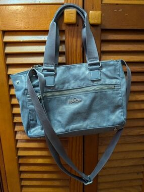 Kipling Gray Metallic Canvas Tote Bag with Crossbody Strap